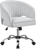 Yaheetech Velvet Desk Chair, Makeup Vanity Chair with Tufted Barrel Back Adjustable Velvet Accent Armchair Swivel Office Chair for Home Office Light Gray
