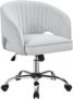 Yaheetech Velvet Desk Chair, Makeup Vanity Chair with Tufted Barrel Back Adjustable Velvet Accent Armchair Swivel Office Chair for Home Office Light Gray