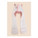Younger Girls White Unicorn 3 in 1 Scarf Hat