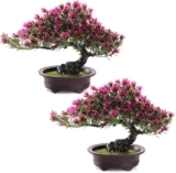 ZEAYEA 2 Pack Artificial Bonsai Tree, Small Fake Plants Decor, Indoor Faux Potted Plant for Living Room Home Table Bathroom Bedroom Office Shelf Farmhouse Decorations, 9.5 Height
