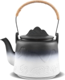 ZENS Vintage Japanese Teapot, 1000 ml Embossed Japanese Tea Pot with Built-in Infuser for Loose Leaf Tea Strainers, Chinese Ceramic Infuser Teapot with Hemp Rope Handle for Tea Lovers Gifts,
