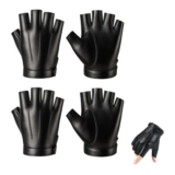 ZPSCXQ Black Fingerless PU Leather Driving Gloves, 2 Pairs