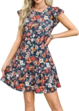 Zeagoo Womens Summer Dress Ladies Casual Dresses Puff Sleeve Round Neck Sundress Mini Beachdress Swing Dress Knee Length S-XXL