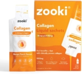 Zooki Marine Collagen Liquid Sachets 5,000mg Great Taste, Sugar Free High Strength Marine Collagen Supplements for Women & Men Skin, Joints & Hair (Mango Peach Flavour, 14 Servings)