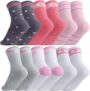 Zuimei 6 Pairs Kids Socks Junior Cotton School Sports Socks, Crew Athletic Sock with Retro Stripes Hearts, Casual Stretchy Sock for Girls and Boys 6-12 Years(Hearts Stripe)