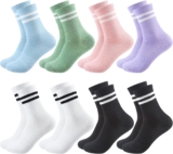Zuimei 8 Pairs Womens Sports Socks, Ladies Gym Socks, Cotton Crew Socks, Casual Stripe Mid-Calf Sock Soft Breathable Moisture Wicking for Gym Running Sports Workouts Daily Wear 4-6