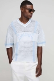 boohooMAN Boxy Fit V Neck Stripe Open Stitch Knitted T-Shirt – M