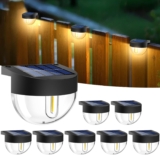 btfarm Solar Fence Lights Outdoor Garden, 8 Pack Retro Deck Lights with Edison LED Blub, Waterproof Step Solar Powered Outdoor for Stairs Yard Decking Patio Railing Wall Pathway Decor, Warm White