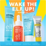 e.l.f. SKIN Wake the e.l.f. Up Skincare Kit, Travel-Size Hydrating Face Cleanser, Sunscreen, Moisturizer & Brightening Serum, Vegan & Cruelty-Free