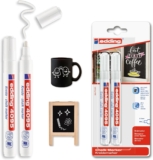 edding 4095 chalk marker – white – 2 chalk pens – round nib 2-3 mm – medium-nib wet wipe pen for chalkboards, windows, glass, mirrors – liquid chalk marker pens for opaque coverage