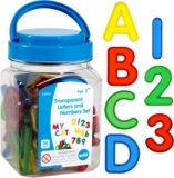 edxeducation Transparent Letters and Numbers Mini Jar Colourful, Plastic Letters and Numbers Learn A-Z and 1-9 Sensory Play