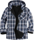 geeksport Mens Fleece Flannel Jacket Full Zip Padded Lumberjack Warm Plaid Hoodies with Sherpa Lining Winter Coat for Outdoor & Casual Wear