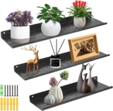himaly Metal Wall Shelf, Floating Shelves, Wall Mounted Storage Shelves for Kitchen, Bathroom, Living Room, Bedroom, (Black, Set of 3)