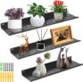 himaly Metal Wall Shelf, Floating Shelves, Wall Mounted Storage Shelves for Kitchen, Bathroom, Living Room, Bedroom, (Black, Set of 3)