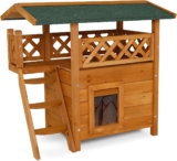 lionto Dibea Lodge Cat House (Wood, 77 x 50 x 73 cm) with Terrace and Stairs