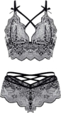 marysgift Sexy Lingerie Plus Size Suspenders Bra and Panties Set Sheer Straps Babydoll Nightwear Lace Underwear UK Size 6 8 10 12 14 16 18